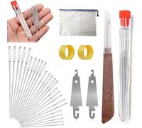 FLKWOP Big Eye Stahl-Nähnadel-Set, 2025 neue Edelstahl-Nadeln zum Handnähen, 31-teiliges Stahlnadel-Set mit großem Öhr, lange und dünne, handgefertigte Quilt- und Nähnadeln, Set für DIY-Nähen (31