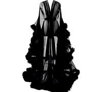 FloAPa Damen Kimono Transparent Spitze Morgenmantel Feder Bademantel Transparent Brautmantel Nachthemd Dessous Feder Nachthemd Fell Bademantel Cover Up,001,One Size