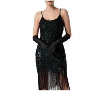 Flodxo 1920er Jahre Kleider für Damen, Pailletten, glitzernd, Party, Quaste, Midi-Kleid, ärmellos, Spaghettiträger, Vintage, Flapper, Fransenkleid, Abendkleid, Cocktail, Gatsby-Kostüm, grün, XL