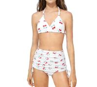 Flodxo 3-teiliges Bade-Set für Mädchen, Sommer-Bikini, Badeanzug, verstellbarer Neckholder, Oberteil und Badehose mit verdecktem Rock, gepolsterter Badeanzug, einfarbig, lässig, Strandmode, Weiß 55, 7