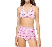 Flodxo 3-teiliges Bade-Set für Mädchen, Sommer-Bikini, Badeanzug, verstellbarer Neckholder, Oberteil und Badehose mit verdecktem Rock, gepolsterter Badeanzug, einfarbig, lässig, Strandmode, Rosa 54, 7