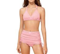 Flodxo 3-teiliges Bade-Set für Mädchen, Sommer-Bikini, Badeanzug, verstellbarer Neckholder, Oberteil und Badehose mit verdecktem Rock, gepolsterter Badeanzug, einfarbig, lässig, Strandmode, Rosa 53, 7