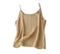 Flodxo Ärmelloses Damen-Top, T-Shirts, Sommer, Baumwolle, Leinen, Spaghettiträger, Rundhalsausschnitt, Tank-Top, lässig, locker, einfarbig, Pullover, Camisole, khaki, XL