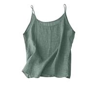Flodxo Ärmelloses Damen-Top, T-Shirts, Sommer, Baumwolle, Leinen, Spaghettiträger, Rundhalsausschnitt, Tank-Top, lässig, locker, einfarbig, Pullover, Camisole, grün, XL
