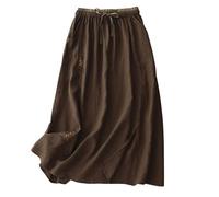 Flodxo Baumwoll-Leinen-Rock für Damen, Sommer, A-Linie, Maxi-Röcke, elastische Taille, Boho, lange Röcke, Y2K, Retro, Vintage-Stickerei, Tunika-Kleid, elegant, lässig, Büro, Arbeit, schwingende Röcke,