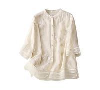 Flodxo Blusen für Damen, elegant, Boho, bestickt, halbe Ärmel, Sommer, Baumwolle, Leinen, Hemden, Bohemian, fließend, lässig, locker, Pullover, Rundhalsausschnitt, Button-Down-T-Shirts, Kleidung,