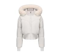 Flodxo Damen Cropped Puffer Jacke Winter Kurz Gepolsterter Mantel Reißverschluss Kapuze Steppjacken Warme Thermo-Oberbekleidung Overcoat Leichte Langarm Daunenjacken mit Daumenloch, weiß, M