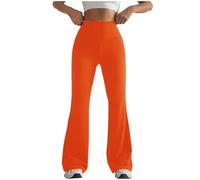 Flodxo Damen-Leggings, hohe Taille, Yoga, Schlaghose, Bauchkontrolle, gerüschter Po, Leggings, eng anliegend, Hüftformung, Fitnessstudio, Bootcut-Hose, dehnbar, Workout, Sport, Jogginghose, Orange 16,