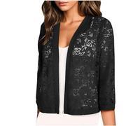 Flodxo Damen-Strickjacke mit Spitze, lange Ärmel, Bolero, leichte Cropped-Jacken, Übergröße, offene Vorderseite, Sommer-Cardigans, elegant, lässig, Damen-Oberteil, Abdeckung für Hochzeit, Abendkleid