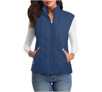 Flodxo Damen-Weste, leicht, ärmellos, Pufferjacke, warm, gepolstert, durchgehender Reißverschluss, Stehkragen, gesteppte Weste, Daunen-Thermoweste, blau, XL