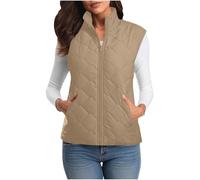 Flodxo Damen-Weste, leicht, ärmellos, Pufferjacke, warm, gepolstert, durchgehender Reißverschluss, Stehkragen, gesteppte Weste, Daunen-Thermoweste