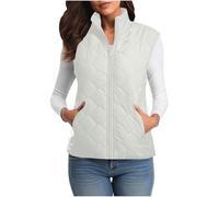 Flodxo Damen-Weste, leicht, ärmellos, Pufferjacke, warm, gepolstert, durchgehender Reißverschluss, Stehkragen, gesteppte Weste, Daunen-Thermoweste, weiß, XXL