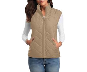 Flodxo Damen-Weste, leicht, ärmellos, Pufferjacke, warm, gepolstert, durchgehender Reißverschluss, Stehkragen, gesteppte Weste, Daunen-Thermoweste
