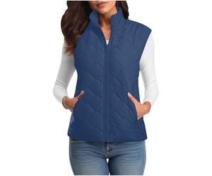 Flodxo Damen-Weste, leicht, ärmellos, Pufferjacke, warm, gepolstert, durchgehender Reißverschluss, Stehkragen, gesteppte Weste, Daunen-Thermoweste, blau, XL