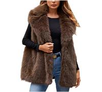 Flodxo Damen-Weste, Übergröße, Kunstfell, Bodywarmer, flauschiger Kunstfell, elegant, ärmellos, Pelzweste, leicht, lässig, Thermo-Weste, Mäntel, Revers, Oberbekleidung, Jacke, Übermantel, coffee, L