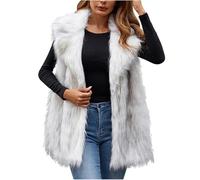 Flodxo Damen-Weste, Übergröße, Kunstfell, Bodywarmer, flauschiger Kunstfell, elegant, ärmellos, Pelzweste, leicht, lässig, Thermo-Weste, Mäntel, Revers, Oberbekleidung, Jacke, Übermantel, weiß, XL