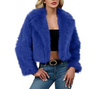 Flodxo Damen-Wintermantel, Fleece, bauchfrei, Kunstfelljacke, elegant, Übergröße, warm, lässig, flauschig, Plüschmantel, vorne offen, Bolero aus Kunstfell, blau, L