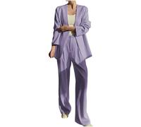 Flodxo Damen Zweiteiliger Anzug Set Damen Hochzeit Gäste Outfits Plus Size Hosenanzüge Open Front Lange Ärmel Anzugjacke Breites Bein Hose Elegant Arbeit Business Anzüge & Blazer, 12 lila, 3XL