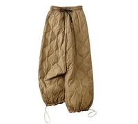 Flodxo Damenhose, Daunenhose, Schneehose, winddicht, Winter, warme Hose, elastischer Bund, dicke Hose, gepolstert, gesteppt, Thermohose, elastische Taille, Sweatpants für den Winter, Khaki029, L