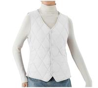 Flodxo Daunenweste für Damen, ärmellos, leicht, warm, Knopfleiste, lässig, lockere Passform, Bodywarmer Damen, Steppjacke, Übergröße, Oberbekleidung, Thermoweste, Herbstkleidung, weiß, L