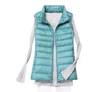 Flodxo Daunenweste für Damen, leicht, Übergröße, ärmellos, gepolstert, mit durchgehendem Reißverschluss, lässig, Winter, warm, Bodywarmer mit Tasche, Oberbekleidung, solide Damenwesten, hellblau, 4XL