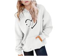 Flodxo Hoodies für Mädchen, niedliches Herzmuster, Kinder-Sweatshirt, langärmelig, mit Kapuze, lässiger Pullover, Kinder, Vintage, lustig, Schulpullover, Frühling, Winter, Oberbekleidung, weiß, 7-8