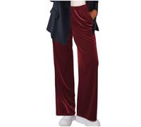 Flodxo Hosen für Damen UK elastische Taille weite Bein Hosen lässige Palazzo gerade Bein Jogginghose Sweatpants Velour Samt einfarbig Trainingsanzug Hosen mit Taschen elegante Arbeitshosen, wein, L