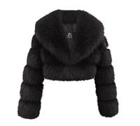 Flodxo Jacken für Damen, elegant, Übergröße, Kunstfellmäntel, Winter, warm, kurze Cropped-Jacken, vorne offen, Bolero aus Kunstfell, weich, langärmelig, dicke Fleece-Jacken, Schwarz , M