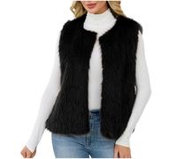 Flodxo Kunstfell-Weste für Damen, flauschiges Kunstfell, ärmellos, warme und gemütliche Bodywarmer, lässige Thermoweste, offene Weste, flauschige Plüschweste, Schwarz , XL