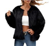 Flodxo Kunstpelz Mantel Damen Winter Mäntel Warme Kurze Jacke Langarm Rundhalsausschnitt Offene Vorderseite Outwear Plüsch Warmer Cardigan Plus Größe Super Weich Flauschiger Overcoat Party Club