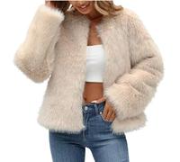 Flodxo Kunstpelz Mantel Damen Winter Mäntel Warme Kurze Jacke Langarm Rundhalsausschnitt Offene Vorderseite Outwear Plüsch Warmer Cardigan Plus Größe Super Weich Flauschiger Overcoat Party Club