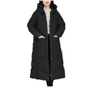 Flodxo Lange gepolsterte Mäntel für Damen, Winter-Maxi-Pufferjacke, volle Länge, gesteppter Parka, Mantel mit Kapuze, Übergröße, leicht, lang, Pufferjacke, warm, lässig, Oberbekleidung, Schwarz , XXL