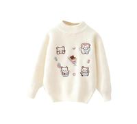 Flodxo Mädchen Rollkragenpullover Kinder Winter Warm Langarm Pullover Niedlich Lustig Druck Thermo Fuzzy Pullover Herbst Winter Weich Bequem Pullover Tops Schule Preppy Kleidung, Beige 1, 2-3 Years