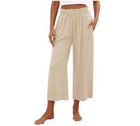 Flodxo Palazzo-Hose, 3/4-Größe, gesmokt, elastischer Bund, Lounge, gerades Bein, einfarbig, Trainingshose mit Taschen, Bagyy, einfarbig, Oberbekleidung, Caprihose, Alltag, Urlaub, Beige 03, S