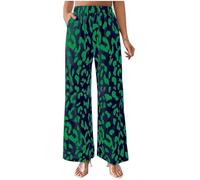 Flodxo Palazzo-Hose für Damen, Leopardenmuster, Sommer, lässig, weites Bein, elastische Taille, Loungehose, lockere Sweathose, bequem, leicht, lockere Trainingshose für den Urlaub, Grün 017, S
