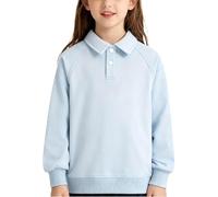 Flodxo Poloshirt für Mädchen und Jungen, langärmeliges T-Shirt, Pullover, lässig, Farbblock, einfarbig, Schuluniform, Reverskragen, Vintage-Pullover, Winter, Frühling, Outfits, himmelblau, 12-13 Years