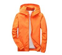 Flodxo Regenjacke für Mädchen, Jungen, Kinder, wasserdicht, leicht, durchgehender Reißverschluss, lange Ärmel, lässig, mit Kapuze, wasserabweisend, Windjacke, Oberbekleidung, Schulmäntel, Orange, 5-6