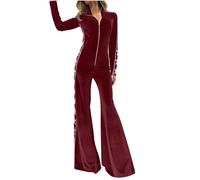 Flodxo Samt-Jumpsuits für Damen, elegant, elegant, weites Bein, Spielanzüge, Reißverschluss, Party, Abend, Club, Strampler, langärmelig, lässig, Arbeit, Business, Overall, Hochzeitsgäste, einteiliges