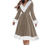 Flodxo Samtkleid für Damen, Weihnachten, flauschig, V-Ausschnitt, Midi-Partykleider, Weihnachtsmann-Kostüme, flauschig, langärmelig, bequem, Cocktailkleid, Abendkleid, elegante A-Linie, Midi-Kleider