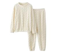 Flodxo Schlafanzug für Damen, langärmelig, Fleece, warm, Loungewear-Sets, Thermo-Tops, Pullover und Pyjamahose, flauschig, 2-teiliges Outfit, Nachtwäsche, Pyjama-Set, weiß, Einheitsgröße