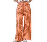 Flodxo Y2K gestreifte Hose für Damen, weites Bein, Palazzo-Hose, elastischer Bund, Kordelzug, Streetwear, Baggy, Sweathose mit Taschen, Lounge-Homewear Baggy-Hose für Yoga, Fitnessstudio, Orange, M