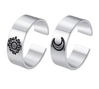 Flongo 1 Paar Verlobungsringe Ehepaar-Ringe Offener Ringe aus Edelstahl Silber BFF Ringe Sonne/Mond/Stern Gravur Ringe für Paare, Schwestern, Beste Freunde