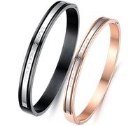Flongo 2 PCS Forever IN Love Edelstahl Armband Armreifen Manschette Silber Schwarz Rose Gold Lieben Valentine Paar Paare Set Herren,Damen