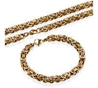 Flongo 2 Stück Herrenkette Armband Set, Edelstahl Halskette Armkette Armreif Kette Königskette Gold Golden Herrschsüchtig Biker Punk Rock Herren Männer Accessoires, 66cm