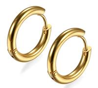 Flongo 22mm Edelstahl Ohrstecker Reifen Huggie Ohrringe Ohrschmuck Klapp Creolen Gold O-Ring Poliert Polished Einzigartig Herren, Damen