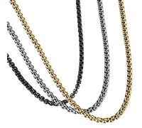 Flongo 3 Stück 4mm Breite Edelstahl Halskette Panzerkette Weizenkette Kette Link Silber Schwarz Gold Golden Herren, Damen 61cm