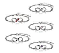 Flongo 5 Stück Edelstahl Armband Armkette Fußkette Fußkettchen Herz Zirkonia Silber Infinity Unendlichkeit Zeichen Symbol Panzerkette Kette Lieben Charm Elegant Damen Set