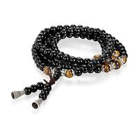 Flongo 6mm Energiearmband Energie Armband Armreif Gebetskette tibetisch-buddhistische Halskette Buddha Mala Gebet Kette Schwarz Braun Kugel Perle Perlen Herren, Damen