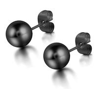 Flongo 7mm Edelstahl Perlen Ohrstecker schwarz Gestüt Stecker Ohrringe Ohrstecker Ohrhänger Schwarz Kugel Kugel Perle Perlen Runde Kreis Circle Herren,Damen