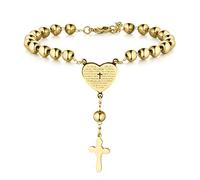 Flongo Armband Rosenkranz Kette Armkette, Edelstahl Anhänger Armreif Kette Kugelkette Gold Golden Englisch Bibel Herz Herzchen Tag Kruzifix Kreuz Kugel Perle Perlen Rosenkranz Herren,Damen